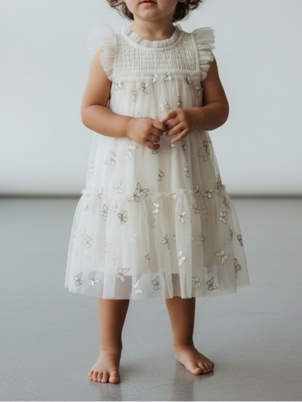 Zunie Cream Tulle Dress with Gold Butterfly Accents